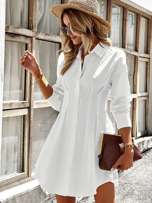 Blue Zone Planet |  Solid Color Shirt Dress BLUE ZONE PLANET