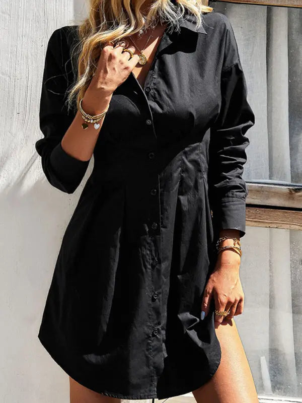 Blue Zone Planet |  Solid Color Shirt Dress BLUE ZONE PLANET