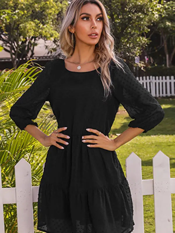 Blue Zone Planet |  Solid color splicing lace loose mini dress BLUE ZONE PLANET