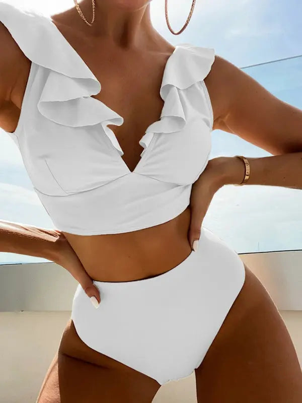 Blue Zone Planet |  Sophie's Lace V-Neck High-Waist Split Swimsuit BLUE ZONE PLANET
