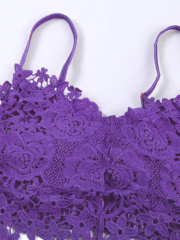 Blue Zone Planet |  Spaghetti Straps Crochet Lace Hollow Out Bra Thong Lingerie Set BLUE ZONE PLANET