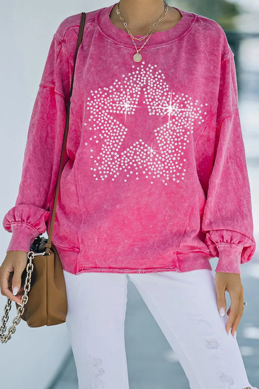 Blue Zone Planet |  Star Graphic Round Neck Dropped Shoulder Sweatshirt BLUE ZONE PLANET