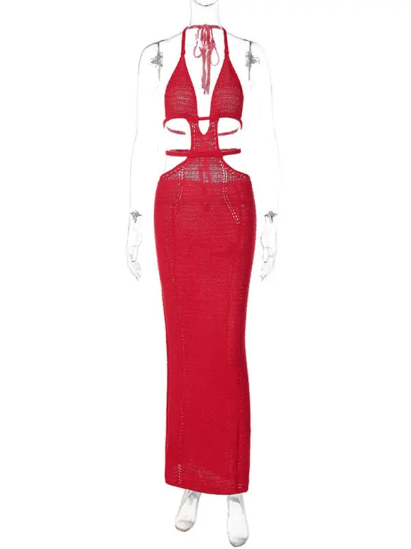 Blue Zone Planet | Street Style Pure Desire Halter Neck Wrapped Chest Hollow Splicing Lace Up Dress BLUE ZONE PLANET
