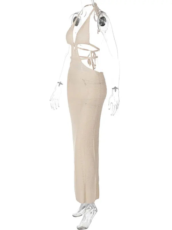 Blue Zone Planet | Street Style Pure Desire Halter Neck Wrapped Chest Hollow Splicing Lace Up Dress BLUE ZONE PLANET