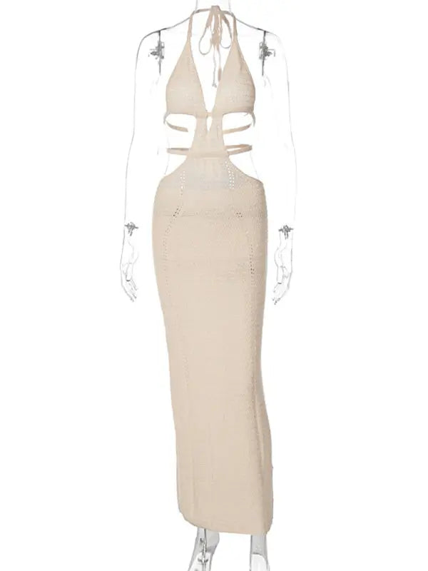 Blue Zone Planet | Street Style Pure Desire Halter Neck Wrapped Chest Hollow Splicing Lace Up Dress BLUE ZONE PLANET