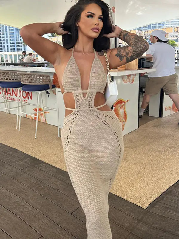 Blue Zone Planet | Street Style Pure Desire Halter Neck Wrapped Chest Hollow Splicing Lace Up Dress BLUE ZONE PLANET