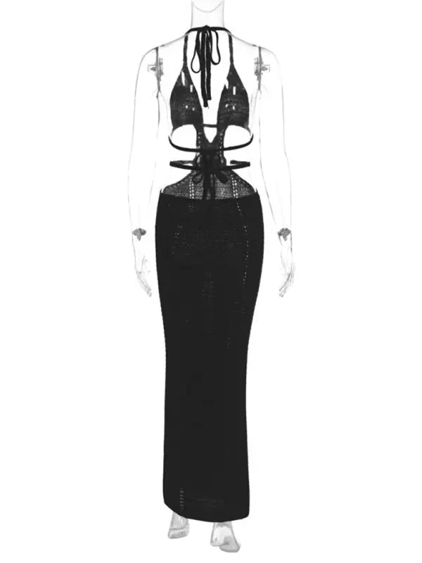 Blue Zone Planet | Street Style Pure Desire Halter Neck Wrapped Chest Hollow Splicing Lace Up Dress BLUE ZONE PLANET