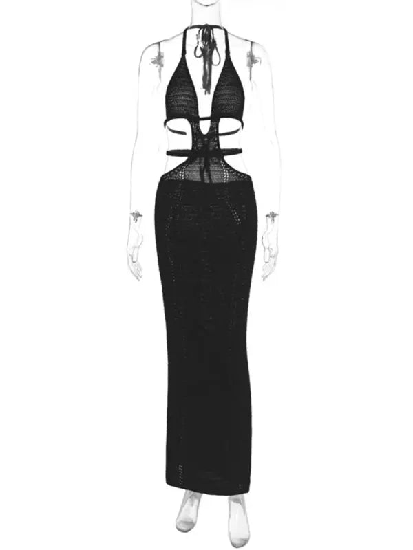 Blue Zone Planet | Street Style Pure Desire Halter Neck Wrapped Chest Hollow Splicing Lace Up Dress BLUE ZONE PLANET