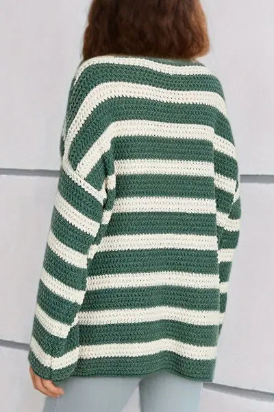 Blue Zone Planet |  Striped Round Neck Dropped Shoulder Sweater BLUE ZONE PLANET