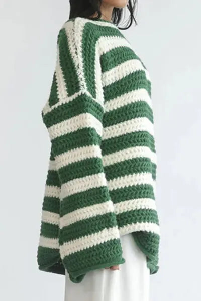Blue Zone Planet |  Striped Round Neck Dropped Shoulder Sweater BLUE ZONE PLANET