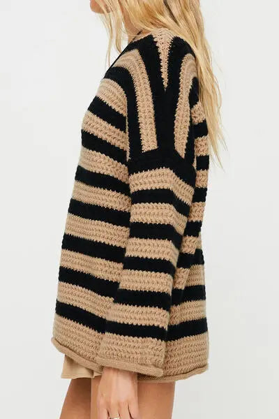 Blue Zone Planet |  Striped Round Neck Dropped Shoulder Sweater BLUE ZONE PLANET