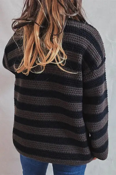 Blue Zone Planet |  Striped Round Neck Dropped Shoulder Sweater BLUE ZONE PLANET
