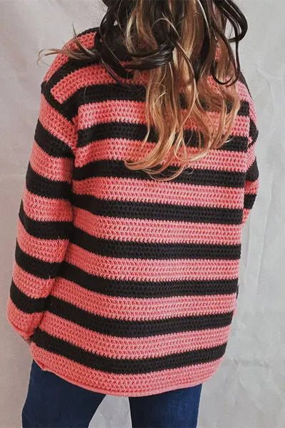 Blue Zone Planet |  Striped Round Neck Dropped Shoulder Sweater BLUE ZONE PLANET