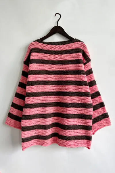 Blue Zone Planet |  Striped Round Neck Dropped Shoulder Sweater BLUE ZONE PLANET