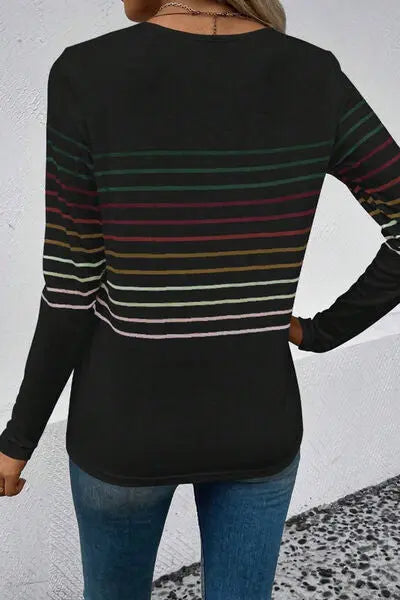 Blue Zone Planet |  Striped Round Neck Long Sleeve T-Shirt BLUE ZONE PLANET