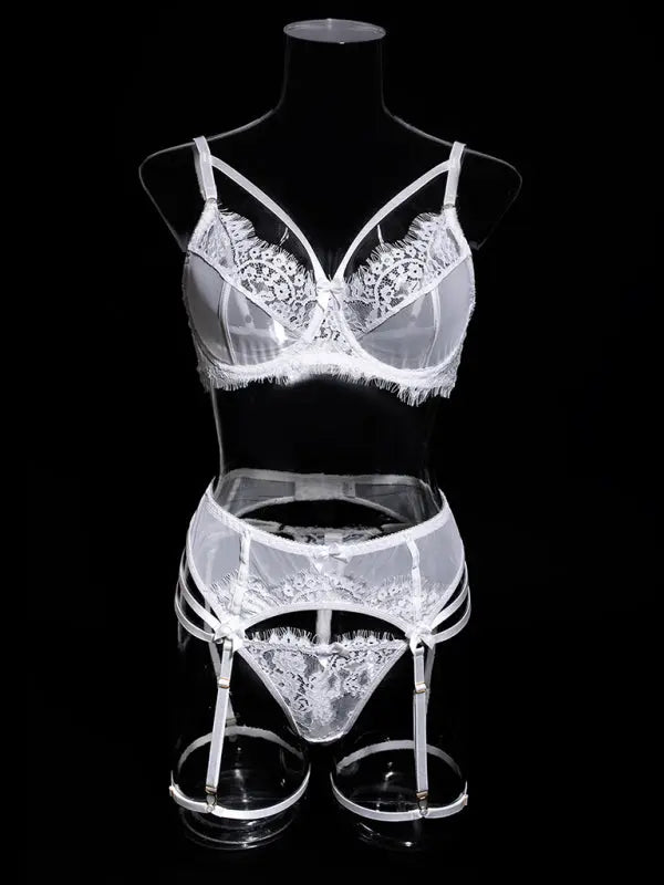 Blue Zone Planet |  Summer's White hollow backless lingerie set BLUE ZONE PLANET
