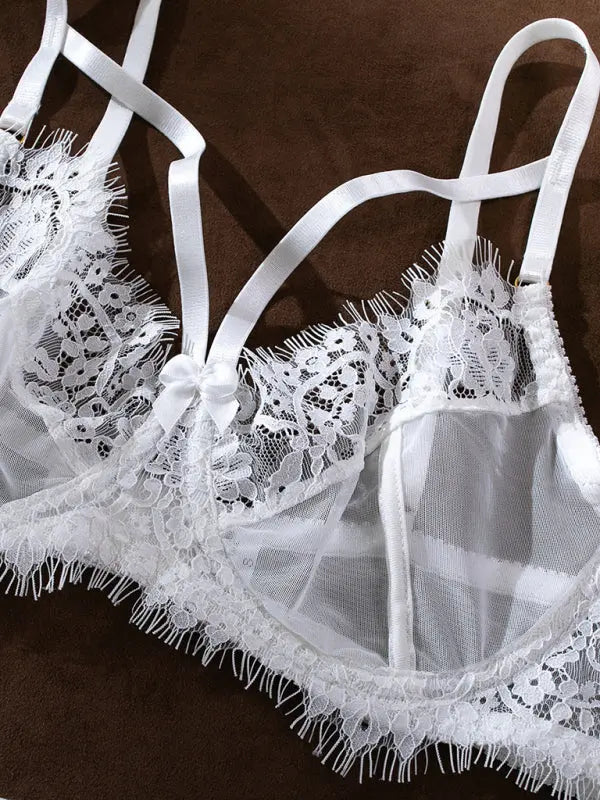 Blue Zone Planet |  Summer's White hollow backless lingerie set BLUE ZONE PLANET