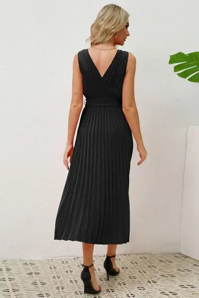 Blue Zone Planet |  Surplice Sleeveless Midi Pleated Dress BLUE ZONE PLANET
