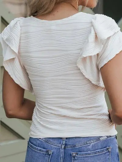 Blue Zone Planet |  Textured Ruffled Round Neck T-Shirt BLUE ZONE PLANET