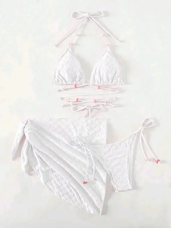 Blue Zone Planet |  Three-piece bikini with floral lace pattern BLUE ZONE PLANET