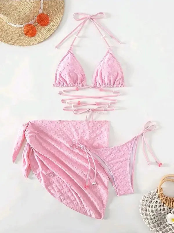 Blue Zone Planet |  Three-piece bikini with floral lace pattern BLUE ZONE PLANET