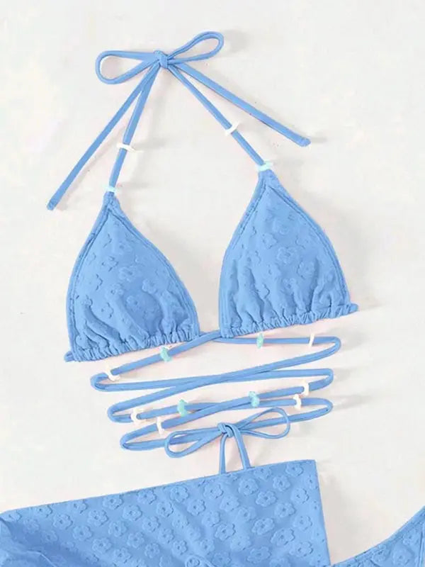 Blue Zone Planet |  Three-piece bikini with floral lace pattern BLUE ZONE PLANET