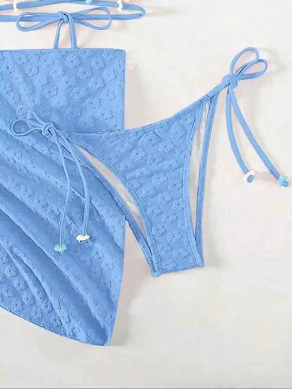 Blue Zone Planet |  Three-piece bikini with floral lace pattern BLUE ZONE PLANET