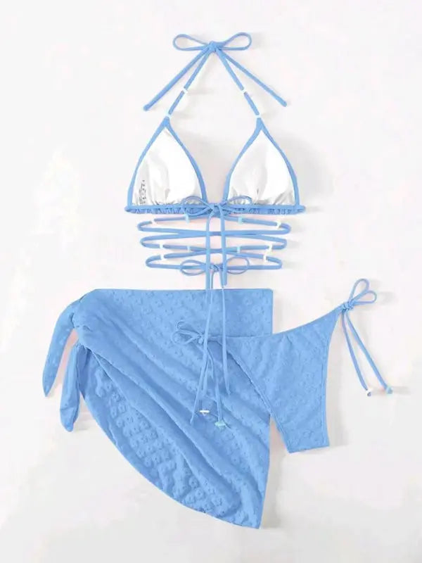 Blue Zone Planet |  Three-piece bikini with floral lace pattern BLUE ZONE PLANET