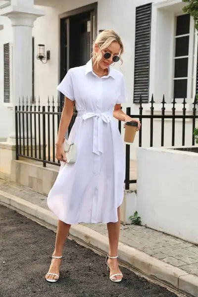 Blue Zone Planet |  Tied Button Up Shirt Dress BLUE ZONE PLANET