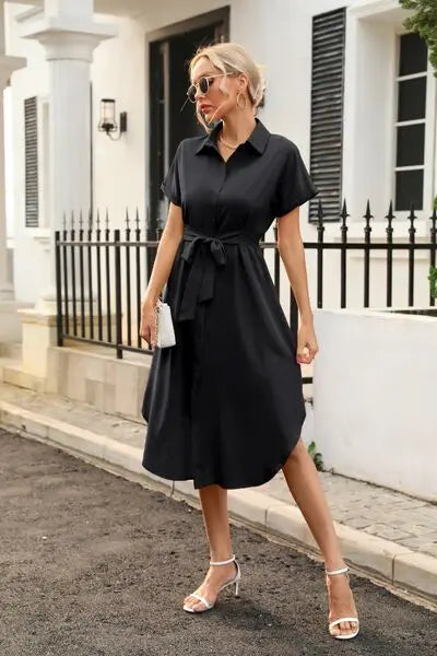 Blue Zone Planet |  Tied Button Up Shirt Dress BLUE ZONE PLANET