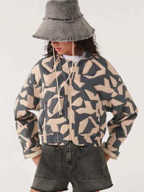 Blue Zone Planet |  Trendy Loose Winter Print Quilted Coat BLUE ZONE PLANET