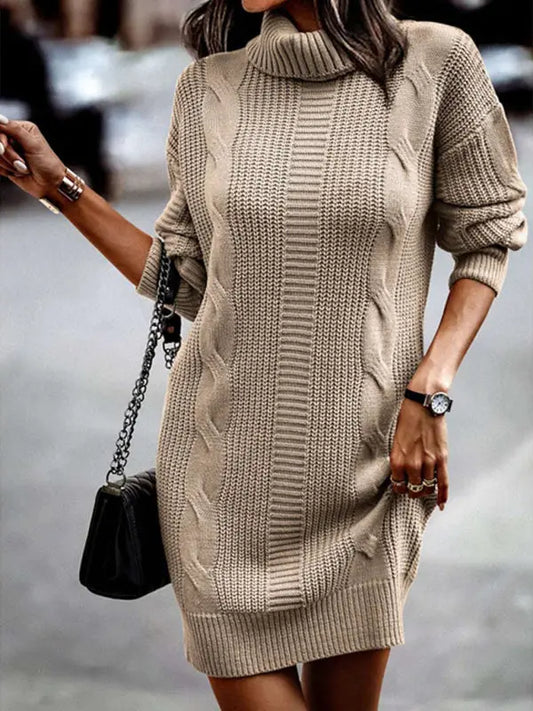 Blue Zone Planet |  Turtleneck Long Sleeve Midi Sweater Dress BLUE ZONE PLANET