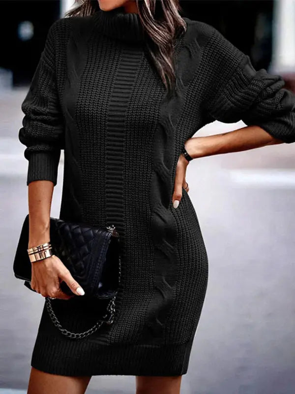 Blue Zone Planet |  Turtleneck Long Sleeve Midi Sweater Dress BLUE ZONE PLANET