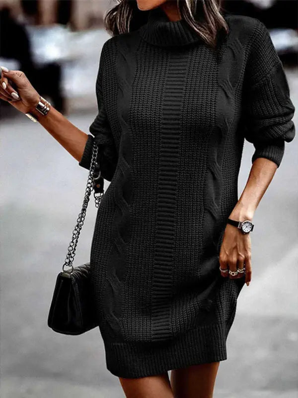 Blue Zone Planet |  Turtleneck Long Sleeve Midi Sweater Dress BLUE ZONE PLANET