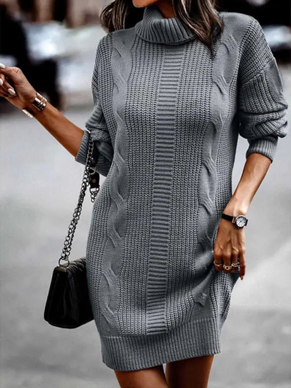 Blue Zone Planet |  Turtleneck Long Sleeve Midi Sweater Dress BLUE ZONE PLANET