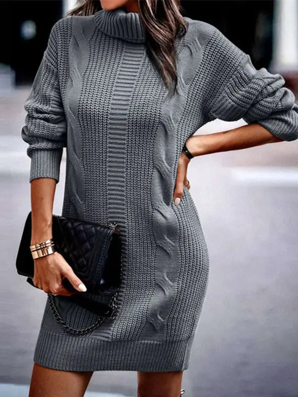 Blue Zone Planet |  Turtleneck Long Sleeve Midi Sweater Dress BLUE ZONE PLANET