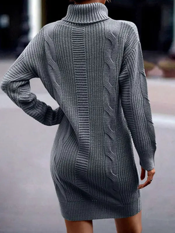 Blue Zone Planet |  Turtleneck Long Sleeve Midi Sweater Dress BLUE ZONE PLANET