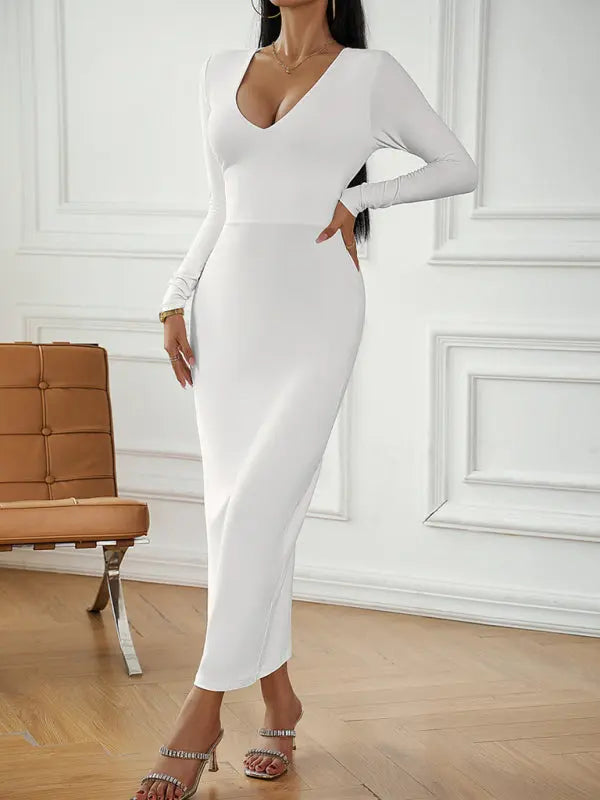 Blue Zone Planet |  V-neck hip-hugging long-sleeved dress BLUE ZONE PLANET