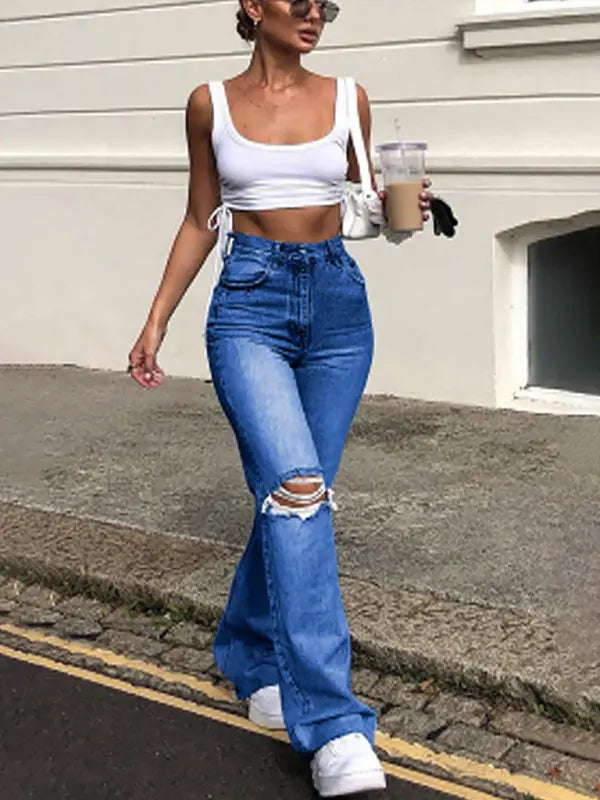 Blue Zone Planet | Wide Leg Flared Jeans BLUE ZONE PLANET