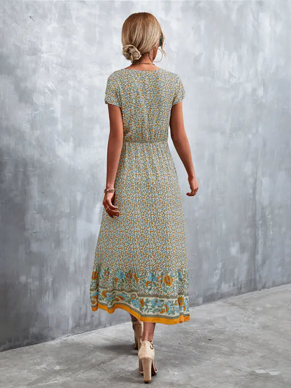 Blue Zone Planet |  Woven V-Neck Long Bohemian Dress BLUE ZONE PLANET