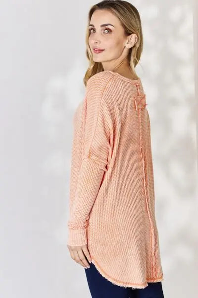 Blue Zone Planet |  Zenana Oversized Washed Waffle Long Sleeve Top BLUE ZONE PLANET