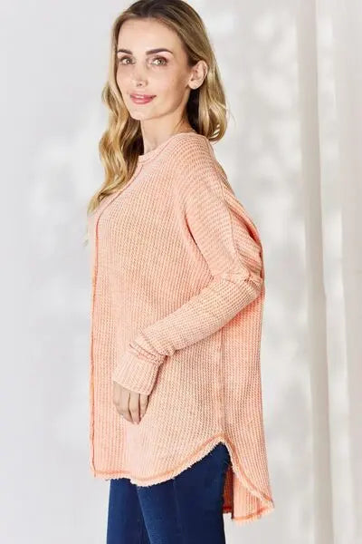 Blue Zone Planet |  Zenana Oversized Washed Waffle Long Sleeve Top BLUE ZONE PLANET