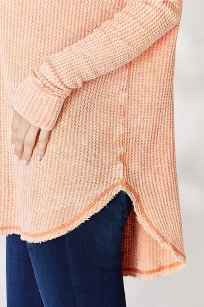 Blue Zone Planet |  Zenana Oversized Washed Waffle Long Sleeve Top BLUE ZONE PLANET