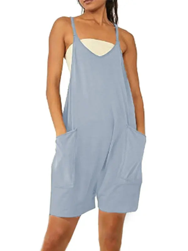 Blue Zone Planet |  Zipper Pocket Spaghetti Straps Jumpsuit Overalls BLUE ZONE PLANET