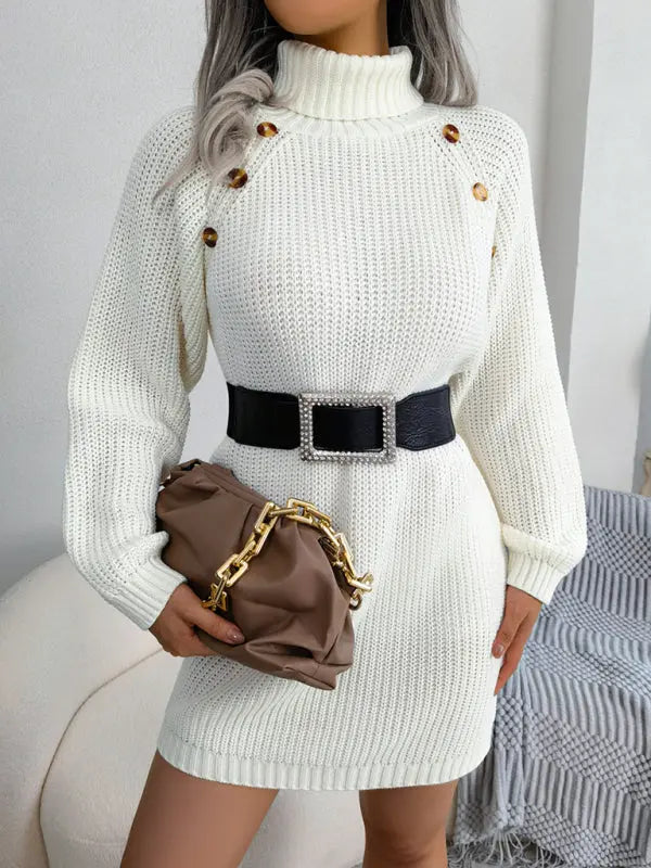 Blue Zone Planet |  button high neck long sleeve bottomed fur dress BLUE ZONE PLANET