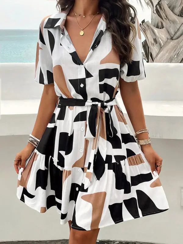 Blue Zone Planet |  elegant printed short-sleeved dress BLUE ZONE PLANET