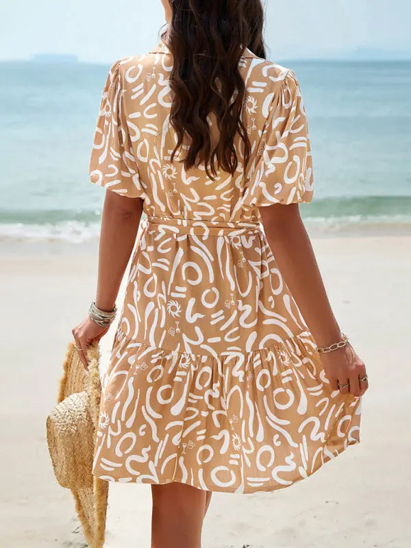 Blue Zone Planet |  elegant printed short-sleeved dress BLUE ZONE PLANET