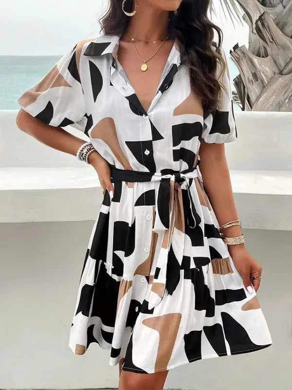 Blue Zone Planet |  elegant printed short-sleeved dress BLUE ZONE PLANET