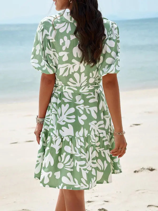 Blue Zone Planet |  elegant printed short-sleeved dress BLUE ZONE PLANET