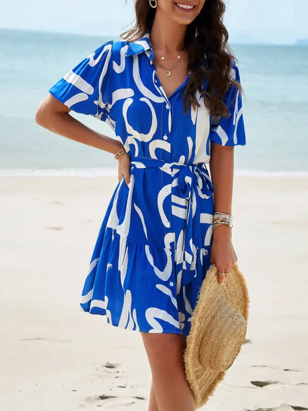Blue Zone Planet |  elegant printed short-sleeved dress BLUE ZONE PLANET
